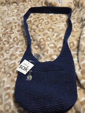 NWT The Sak Deep Navy Crochet Crossbody with Zip Charm